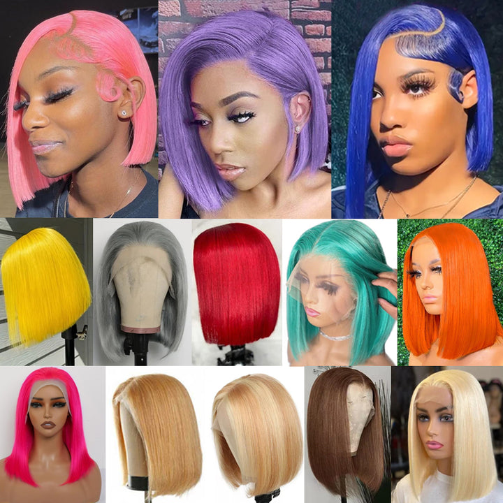 eullair Summer Favorite Colorful Human Hair Blonde Straight Short Bob 13x4 Lace Full Frontal Wigs For Girls | No Code Needed