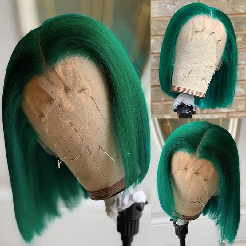 eullair Summer Favorite Colorful Human Hair Blonde Straight Short Bob 13x4 Lace Full Frontal Wigs For Girls | No Code Needed