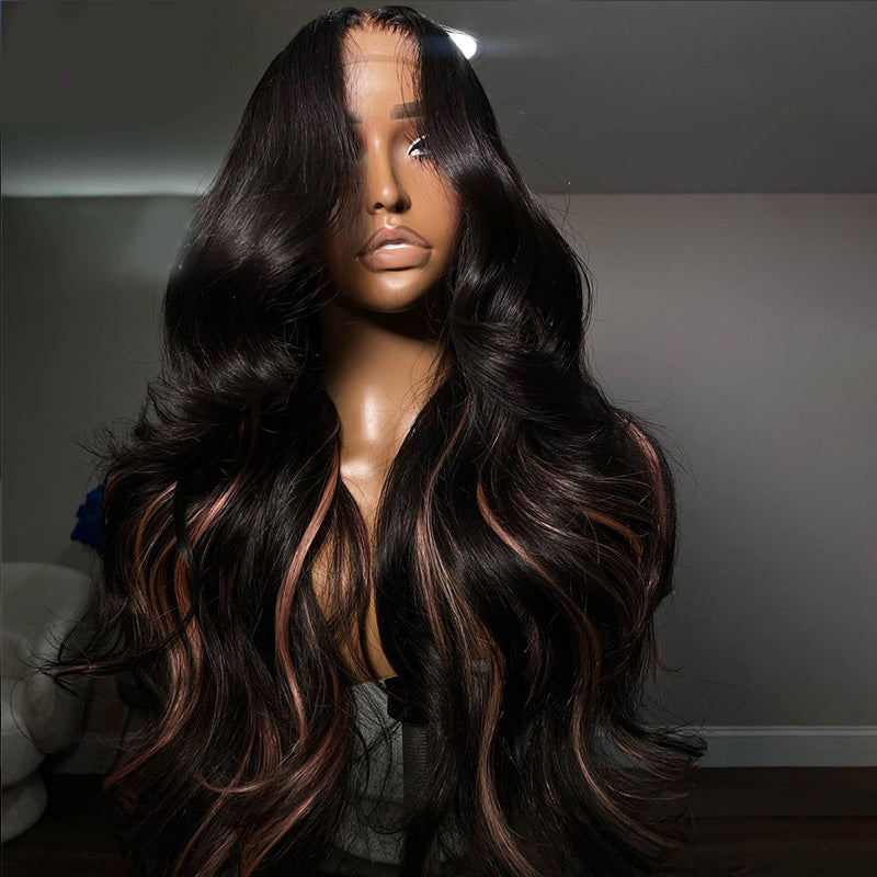 eullair Body Wave Human Hair Wig With Inner Pink Highlights Glueless Lace Frontal Human Hair Wig