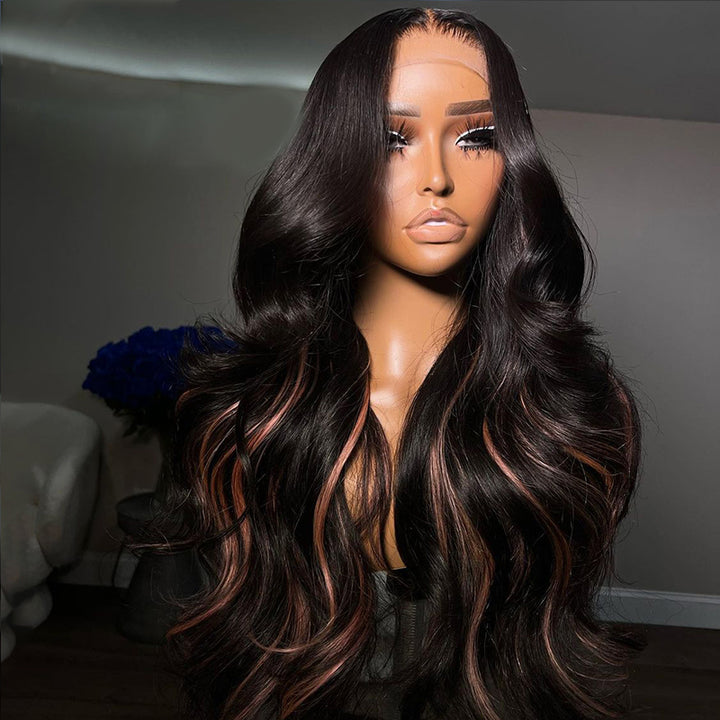 eullair Body Wave Human Hair Wig With Inner Pink Highlights Glueless Lace Frontal Human Hair Wig