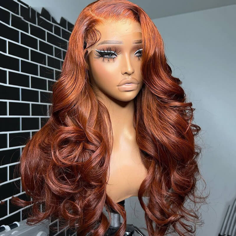 eullair New Ginger Brown Body Wave Wig Glueless Pre Colored Human Hair Lace Frontal Wig For Women