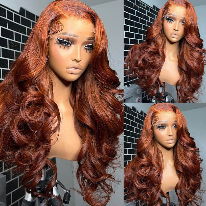 eullair New Ginger Brown Body Wave Wig Glueless Pre Colored Human Hair Lace Frontal Wig For Women