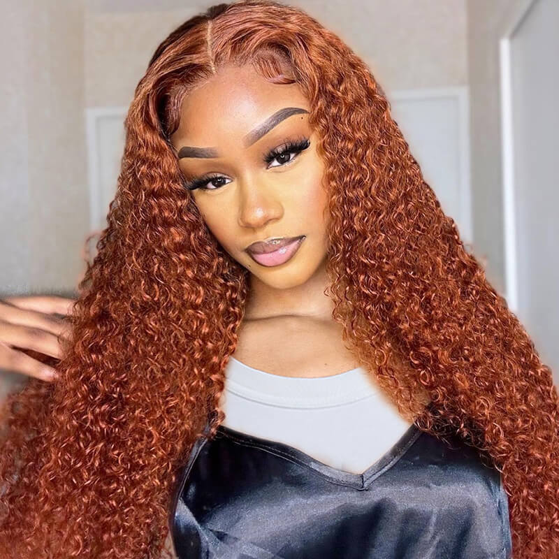 eullair Ginger Brown Kinky Curly Lace Frontal Wig Affordable Glueless Human Hair Wig For Black Women