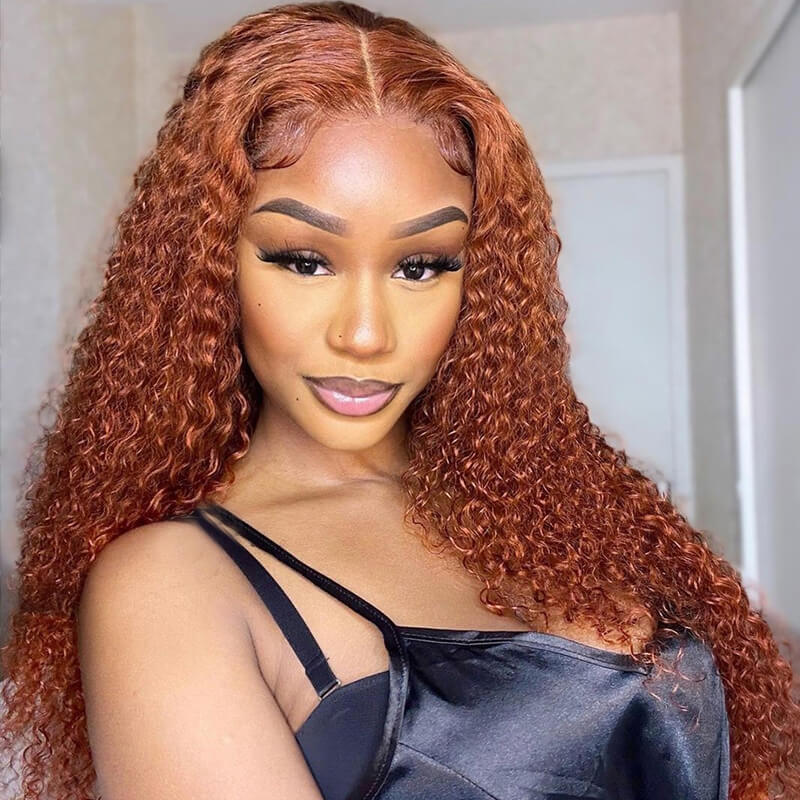 eullair Ginger Brown Kinky Curly Lace Frontal Wig Affordable Glueless Human Hair Wig For Black Women