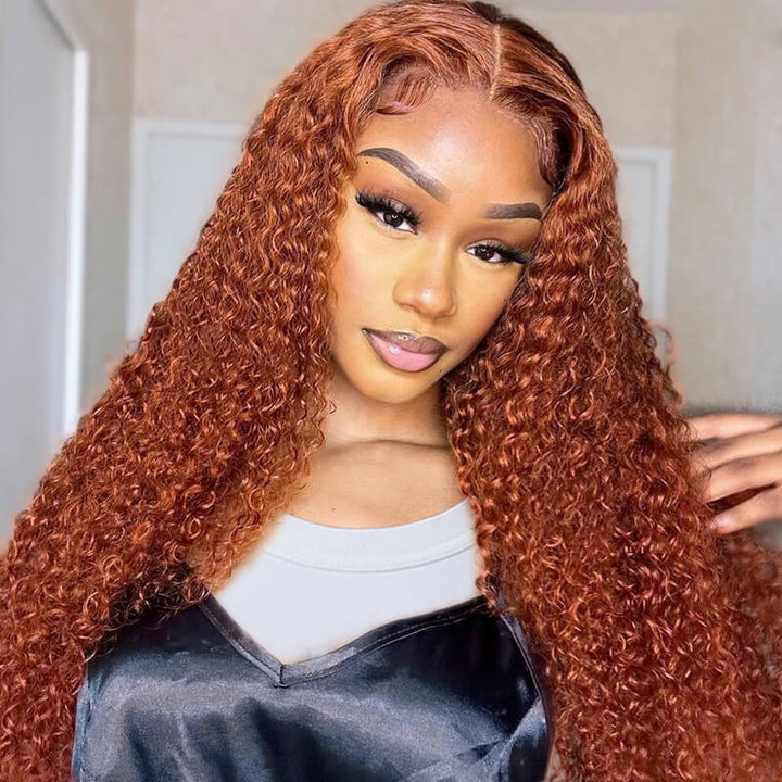 eullair Ginger Brown Kinky Curly Lace Frontal Wig Affordable Glueless Human Hair Wig For Black Women