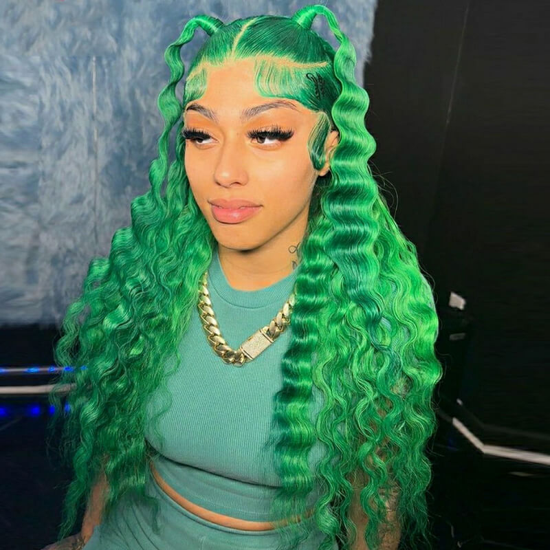 eullair Green Deep Wave Lace Frontal Wig Fashionable Glueless Human Hair Wig For Black Women