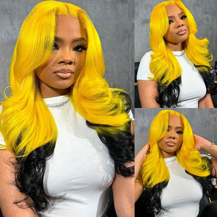 eullair Ombre Yellow Black Body Wave 13x4 Lace Frontal Human Hair Wig Transparent Lace For Black Women