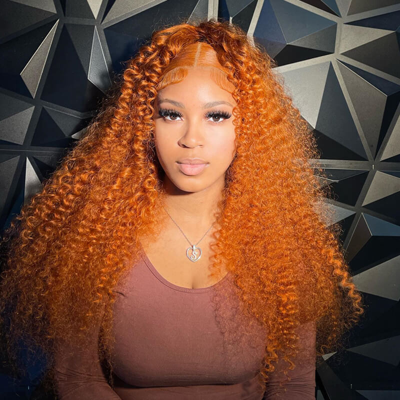 eullair Orange Ginger Kinky Curly Lace Frontal Wig Affordable Glueless Human Hair Wig For Black Women