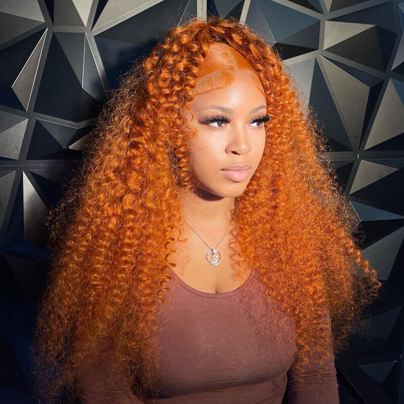 eullair Orange Ginger Kinky Curly Lace Frontal Wig Affordable Glueless Human Hair Wig For Black Women