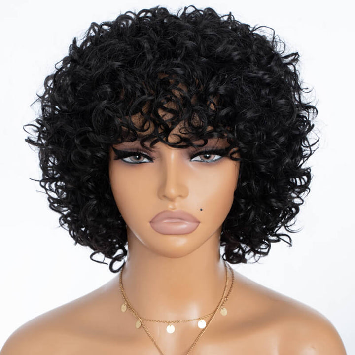 Flash Sale $109=2 Human Hair Wigs| Buy Brown Straight 13x4 Lace Frontal Bob Wig Get a Non Lace Curly Bangs Wig for Free