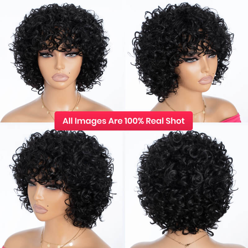 Flash Sale $109=2 Human Hair Wigs| Buy Brown Straight 13x4 Lace Frontal Bob Wig Get a Non Lace Curly Bangs Wig for Free