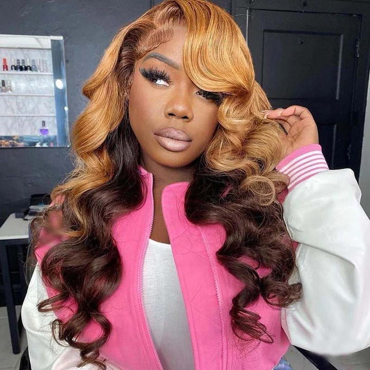 eullair Honey Blonde With Inner Brown Body Wave Wig Ombre Colored 13x4 13x6 Lace Frontal Wig For Women