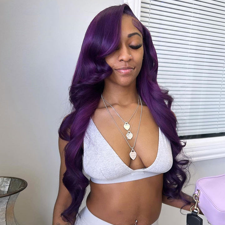 eullair Indigo Purple Body Wave Lace Frontal Wig 13x4 13x6 Colored Human Hair Wigs For Women