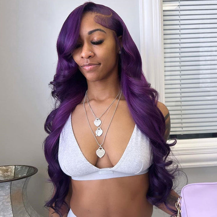 eullair Indigo Purple Body Wave Lace Frontal Wig 13x4 13x6 Colored Human Hair Wigs For Women