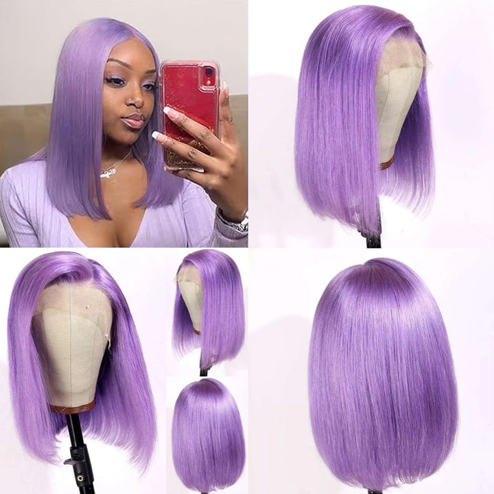 eullair Summer Favorite Colorful Human Hair Blonde Straight Short Bob 13x4 Lace Full Frontal Wigs For Girls | No Code Needed