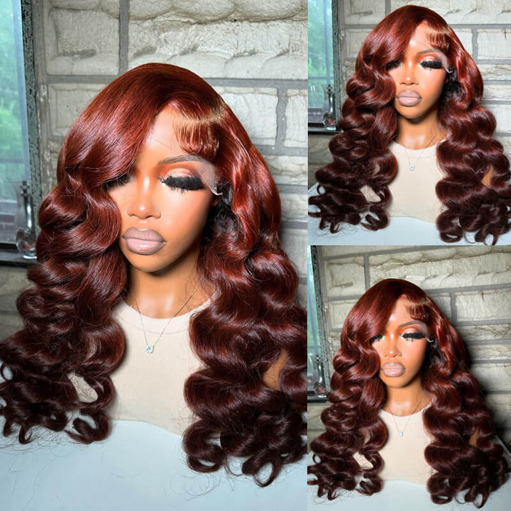 eullair Ombre Light Cooper Red Brown Pre Colored Wig Loose Wave Human Hair Glueless Lace Frontal Wig