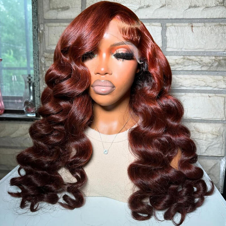 eullair Ombre Light Cooper Red Brown Pre Colored Wig Loose Wave Human Hair Glueless Lace Frontal Wig