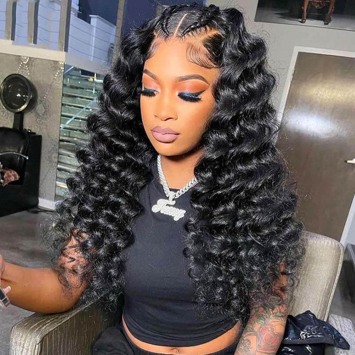 eullair Loose Deep Curly 13x4 Lace Frontal Human Hair Wig 4x4 13x6 Transparent Lace Wigs For Black Women 22-32inch