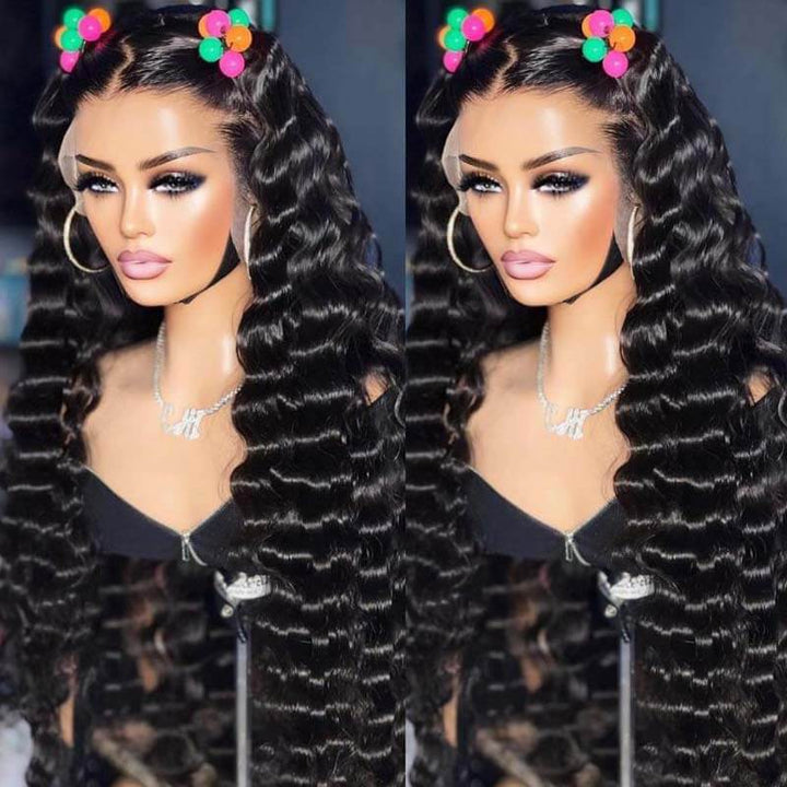 eullair Loose Deep Curly 13x4 Lace Frontal Human Hair Wig 4x4 13x6 Transparent Lace Wigs For Black Women 22-32inch