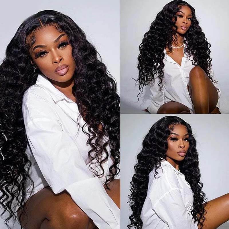 eullair Loose Deep Curly 13x4 Lace Frontal Human Hair Wig 4x4 13x6 Transparent Lace Wigs For Black Women 22-32inch