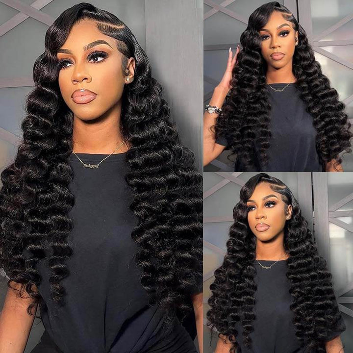 eullair Loose Deep Curly 13x4 Lace Frontal Human Hair Wig 4x4 13x6 Transparent Lace Wigs For Black Women 22-32inch