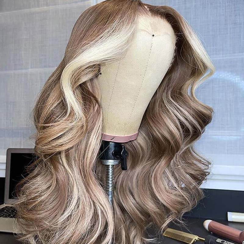 eullair Perfect Ash Blonde Straight Human Hair 13x4 Lace Frontal Wig P10/613 P18/613 Wavy Highlight Body Wave Wig For Women