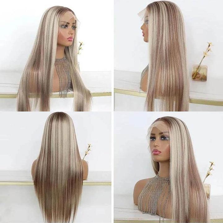 eullair Perfect Ash Blonde Straight Human Hair 13x4 Lace Frontal Wig P10/613 P18/613 Wavy Highlight Body Wave Wig For Women