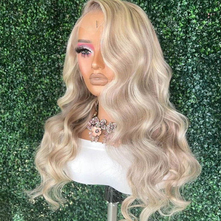 eullair Perfect Ash Blonde Straight Human Hair 13x4 Lace Frontal Wig P10/613 P18/613 Wavy Highlight Body Wave Wig For Women