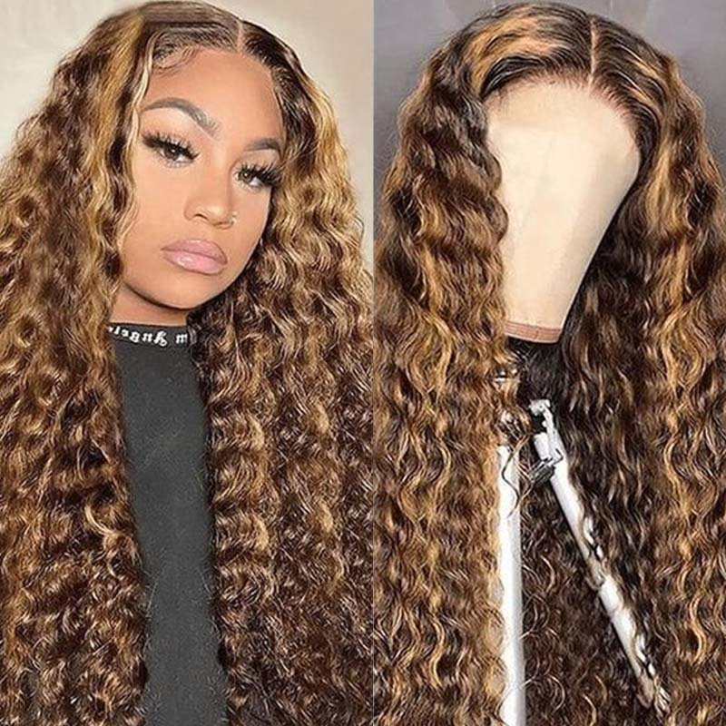 Flash Sale eullair Pre Colored Human Hair Curly Wig Burgundy/ Brown/ Highlight 13x4 Lace Frontal Wig