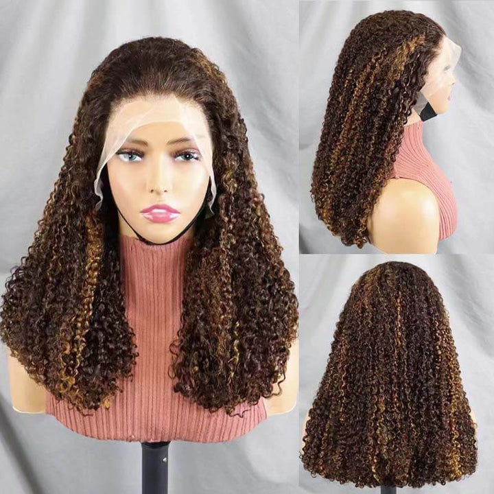 Flash Sale| eullair Must Have #1b/#4/30 Highlight Piano Color Fluffy Pixie Curly Double Drawn 13x4 Lace Frontal Wig 250% Density