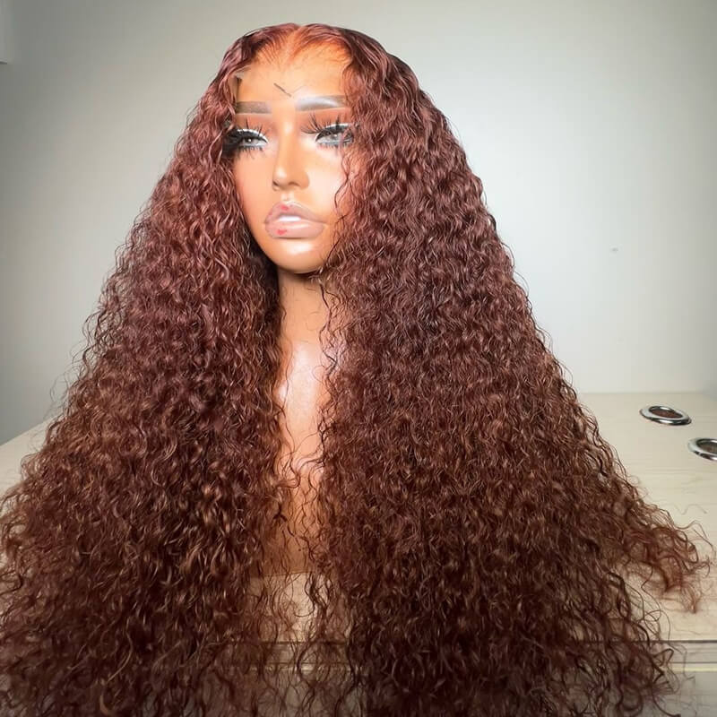 eullair Dark Brown Curly Lace Frontal Wig Affordable Reddish Brown Glueless Human Hair Wig