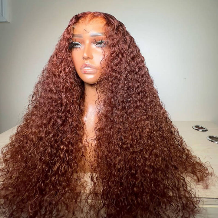 eullair Dark Brown Curly Lace Frontal Wig Affordable Reddish Brown Glueless Human Hair Wig