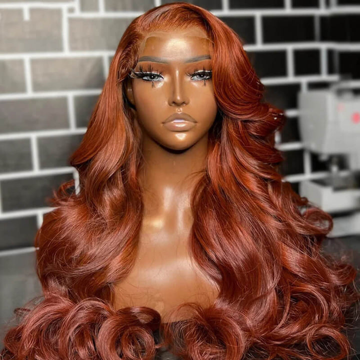 eullair Reddish Ginger Brown Body Wave Wig Glueless Pre Colored Human Hair Lace Frontal Wig