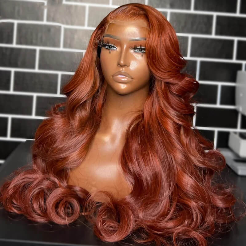 eullair Reddish Ginger Brown Body Wave Wig Glueless Pre Colored Human Hair Lace Frontal Wig