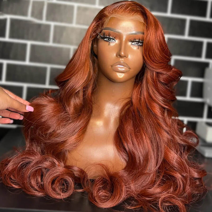 eullair Reddish Ginger Brown Body Wave Wig Glueless Pre Colored Human Hair Lace Frontal Wig