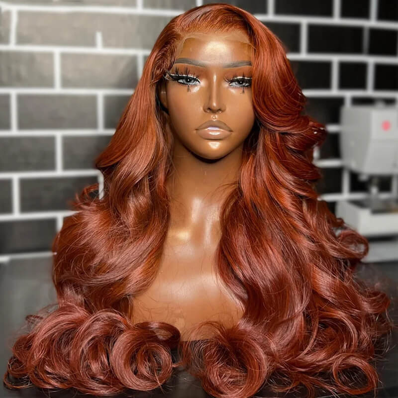 eullair Reddish Ginger Brown Body Wave Wig Glueless Pre Colored Human Hair Lace Frontal Wig