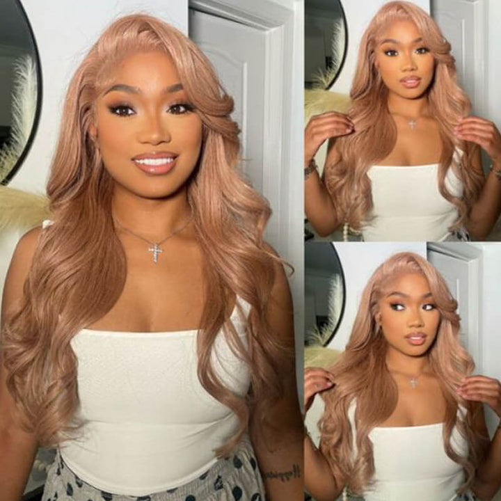 TikTok Hair Inspiration| eullair Rose Milk Tea Colored Body Wave Lace Frontal Wig Light Flaxen Brown Straight Human Hair Wigs For Black Girl