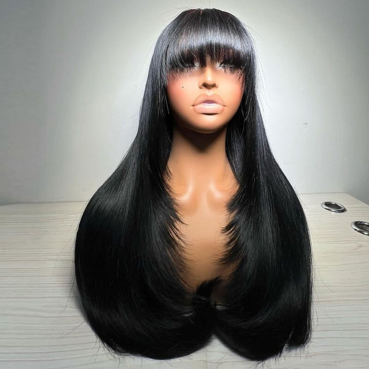 eullair Butterfly Haircut Straight Human Hair Wigs Layered Cut Bangs 4x4 5x5 13x4 Lace Wigs For Black Women