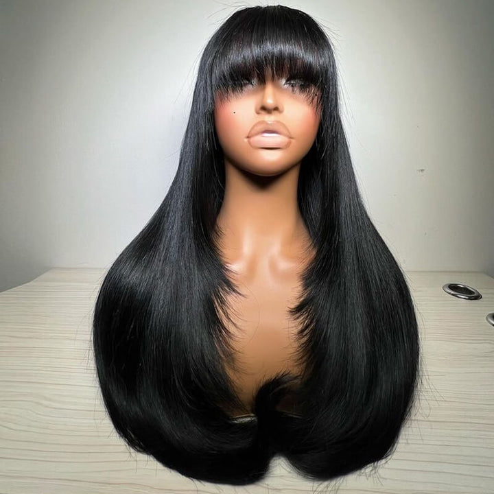 eullair Butterfly Haircut Straight Human Hair Wigs Layered Cut Bangs 4x4 5x5 13x4 Lace Wigs For Black Women