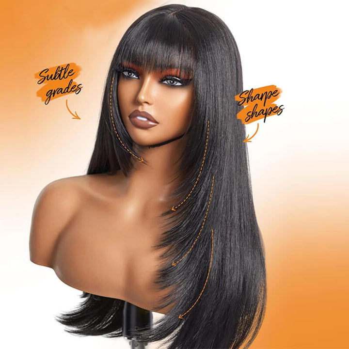 eullair Butterfly Haircut Straight Human Hair Wigs Layered Cut Bangs 4x4 5x5 13x4 Lace Wigs For Black Women