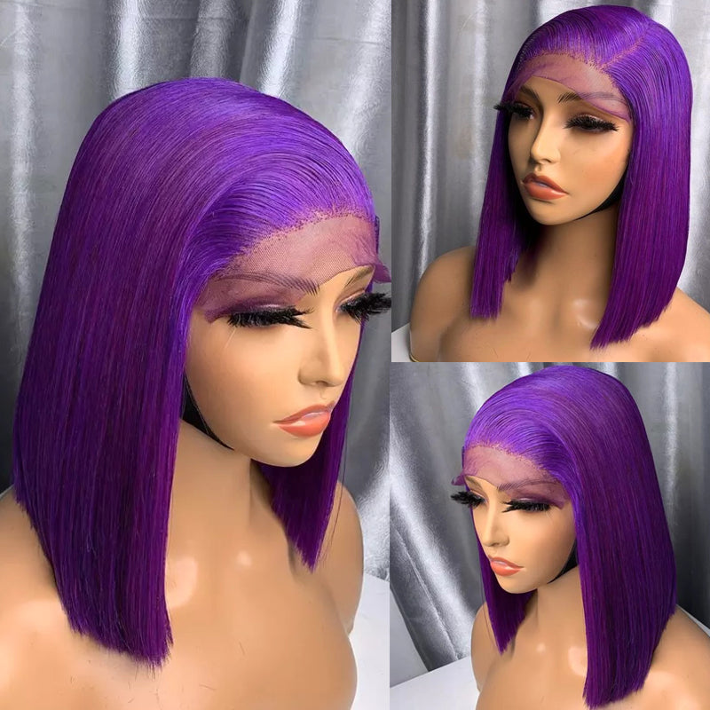 eullair Summer Favorite Colorful Human Hair Blonde Straight Short Bob 13x4 Lace Full Frontal Wigs For Girls | No Code Needed